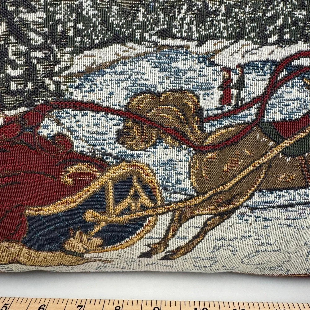 Vtg Rectangle 17x12.5inch‎ Winter Christmas Sleigh Ride Tapestry Throw Pillow